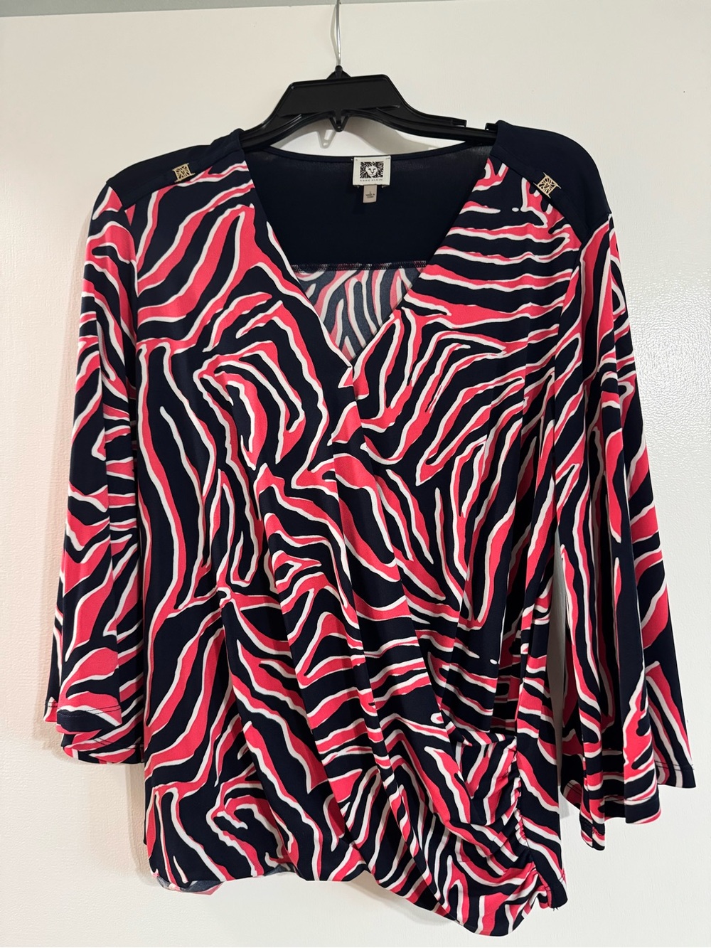 Anne Klein Pink and Black Zebra-Print Wrap Blouse